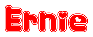 The image is a clipart featuring the word Ernie written in a stylized font with a heart shape replacing inserted into the center of each letter. The color scheme of the text and hearts is red with a light outline.
