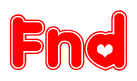 The image is a clipart featuring the word Fnd written in a stylized font with a heart shape replacing inserted into the center of each letter. The color scheme of the text and hearts is red with a light outline.