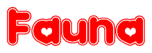 The image displays the word Fauna written in a stylized red font with hearts inside the letters.
