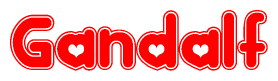   The image displays the word Gandalf written in a stylized red font with hearts inside the letters. 