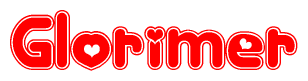 The image displays the word Glorimer written in a stylized red font with hearts inside the letters.