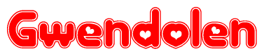 The image is a clipart featuring the word Gwendolen written in a stylized font with a heart shape replacing inserted into the center of each letter. The color scheme of the text and hearts is red with a light outline.
