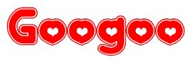 The image is a clipart featuring the word Googoo written in a stylized font with a heart shape replacing inserted into the center of each letter. The color scheme of the text and hearts is red with a light outline.