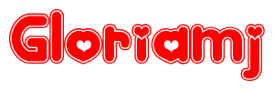 The image is a clipart featuring the word Gloriamj written in a stylized font with a heart shape replacing inserted into the center of each letter. The color scheme of the text and hearts is red with a light outline.
