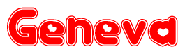 The image displays the word Geneva written in a stylized red font with hearts inside the letters.