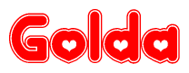 The image displays the word Golda written in a stylized red font with hearts inside the letters.