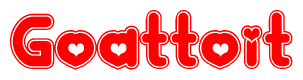 The image is a clipart featuring the word Goattoit written in a stylized font with a heart shape replacing inserted into the center of each letter. The color scheme of the text and hearts is red with a light outline.