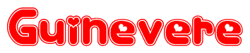 The image displays the word Guinevere written in a stylized red font with hearts inside the letters.