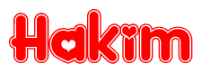 The image displays the word Hakim written in a stylized red font with hearts inside the letters.
