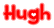 The image displays the word Hugh written in a stylized red font with hearts inside the letters.