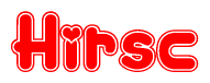 The image is a clipart featuring the word Hirsc written in a stylized font with a heart shape replacing inserted into the center of each letter. The color scheme of the text and hearts is red with a light outline.