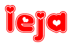 The image is a clipart featuring the word Ieja written in a stylized font with a heart shape replacing inserted into the center of each letter. The color scheme of the text and hearts is red with a light outline.