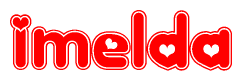 The image displays the word Imelda written in a stylized red font with hearts inside the letters.
