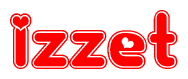 The image is a clipart featuring the word Izzet written in a stylized font with a heart shape replacing inserted into the center of each letter. The color scheme of the text and hearts is red with a light outline.