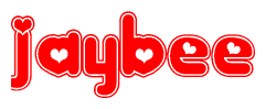 The image displays the word Jaybee written in a stylized red font with hearts inside the letters.