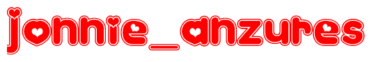 The image is a clipart featuring the word Jonnie anzures written in a stylized font with a heart shape replacing inserted into the center of each letter. The color scheme of the text and hearts is red with a light outline.