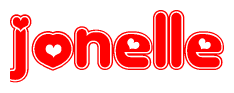 The image is a clipart featuring the word Jonelle written in a stylized font with a heart shape replacing inserted into the center of each letter. The color scheme of the text and hearts is red with a light outline.