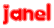 The image displays the word Janel written in a stylized red font with hearts inside the letters.
