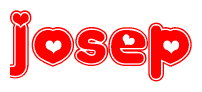 The image is a clipart featuring the word Josep written in a stylized font with a heart shape replacing inserted into the center of each letter. The color scheme of the text and hearts is red with a light outline.