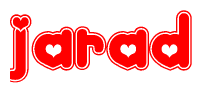 The image displays the word Jarad written in a stylized red font with hearts inside the letters.