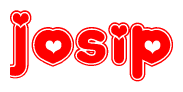 The image is a clipart featuring the word Josip written in a stylized font with a heart shape replacing inserted into the center of each letter. The color scheme of the text and hearts is red with a light outline.