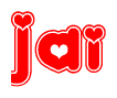 The image displays the word Jai written in a stylized red font with hearts inside the letters.