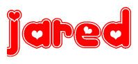 The image displays the word Jared written in a stylized red font with hearts inside the letters.