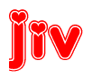 The image displays the word Jiv written in a stylized red font with hearts inside the letters.