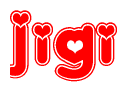 The image is a clipart featuring the word Jigi written in a stylized font with a heart shape replacing inserted into the center of each letter. The color scheme of the text and hearts is red with a light outline.