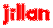 The image displays the word Jillan written in a stylized red font with hearts inside the letters.