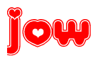 The image is a clipart featuring the word Jow written in a stylized font with a heart shape replacing inserted into the center of each letter. The color scheme of the text and hearts is red with a light outline.
