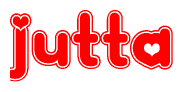 The image is a clipart featuring the word Jutta written in a stylized font with a heart shape replacing inserted into the center of each letter. The color scheme of the text and hearts is red with a light outline.