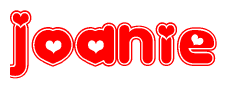 The image displays the word Joanie written in a stylized red font with hearts inside the letters.