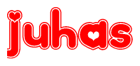 The image displays the word Juhas written in a stylized red font with hearts inside the letters.