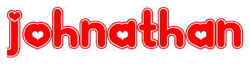 The image is a clipart featuring the word Johnathan written in a stylized font with a heart shape replacing inserted into the center of each letter. The color scheme of the text and hearts is red with a light outline.