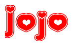 The image is a clipart featuring the word Jojo written in a stylized font with a heart shape replacing inserted into the center of each letter. The color scheme of the text and hearts is red with a light outline.