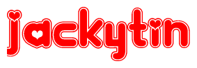 The image displays the word Jackytin written in a stylized red font with hearts inside the letters.