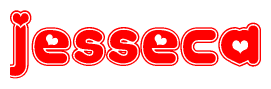 The image is a clipart featuring the word Jesseca written in a stylized font with a heart shape replacing inserted into the center of each letter. The color scheme of the text and hearts is red with a light outline.