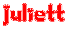 The image displays the word Juliett written in a stylized red font with hearts inside the letters.