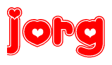 The image displays the word Jorg written in a stylized red font with hearts inside the letters.
