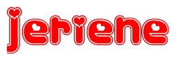 The image is a clipart featuring the word Jeriene written in a stylized font with a heart shape replacing inserted into the center of each letter. The color scheme of the text and hearts is red with a light outline.