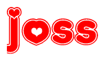 The image is a clipart featuring the word Joss written in a stylized font with a heart shape replacing inserted into the center of each letter. The color scheme of the text and hearts is red with a light outline.