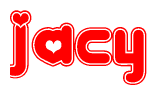   The image displays the word Jacy written in a stylized red font with hearts inside the letters. 
