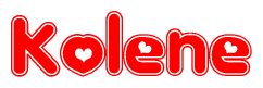 The image is a clipart featuring the word Kolene written in a stylized font with a heart shape replacing inserted into the center of each letter. The color scheme of the text and hearts is red with a light outline.