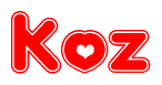 The image is a clipart featuring the word Koz written in a stylized font with a heart shape replacing inserted into the center of each letter. The color scheme of the text and hearts is red with a light outline.