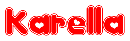 The image displays the word Karella written in a stylized red font with hearts inside the letters.