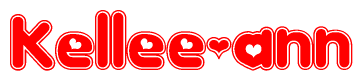 The image is a clipart featuring the word Kellee-ann written in a stylized font with a heart shape replacing inserted into the center of each letter. The color scheme of the text and hearts is red with a light outline.