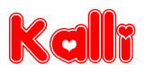 The image displays the word Kalli written in a stylized red font with hearts inside the letters.