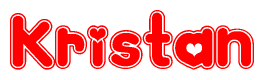 The image is a clipart featuring the word Kristan written in a stylized font with a heart shape replacing inserted into the center of each letter. The color scheme of the text and hearts is red with a light outline.