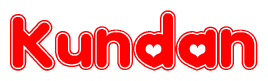 The image displays the word Kundan written in a stylized red font with hearts inside the letters.